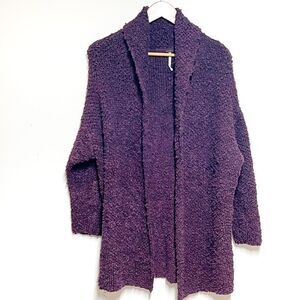 Free People Day Dreamer Boucle Cardigan Midi Sweater Dark Plum Roll Neck Sz XS